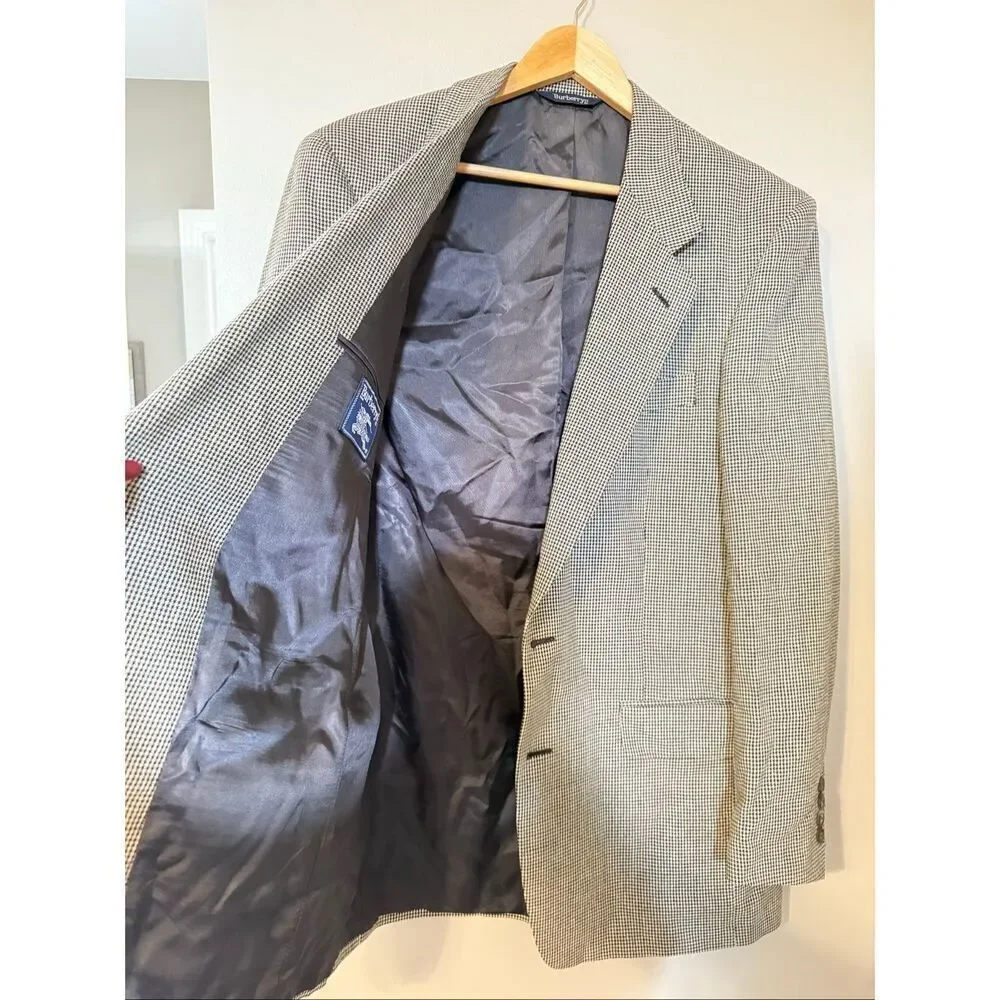 Vintage Burberrys Men's Size 41 Sportscoat Blazer Jacket Black Houndstooth Plaid